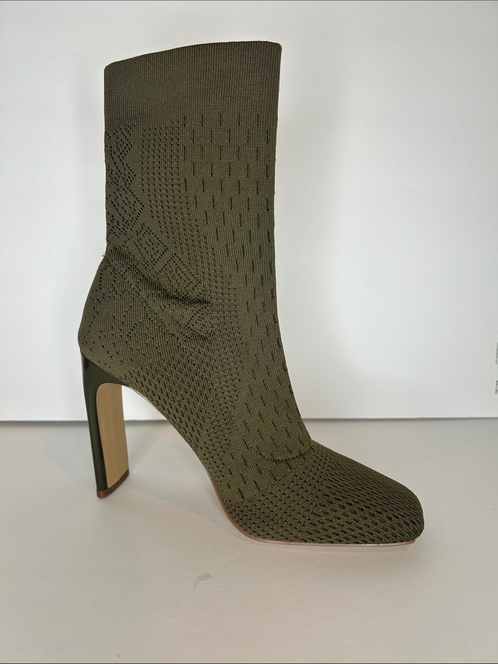 Charles David Olive Knit Sock Boot Heel - Women